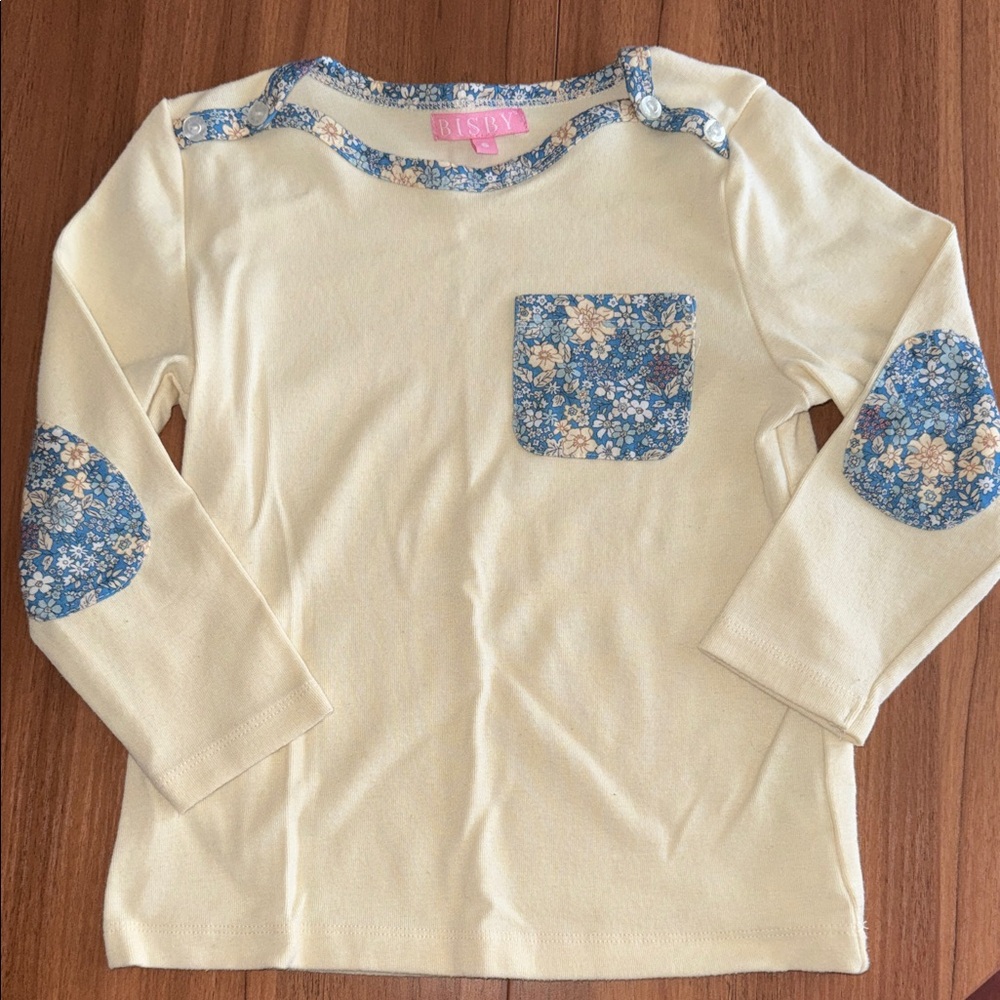Floral Accent Cream Long Sleeve Kids Tee